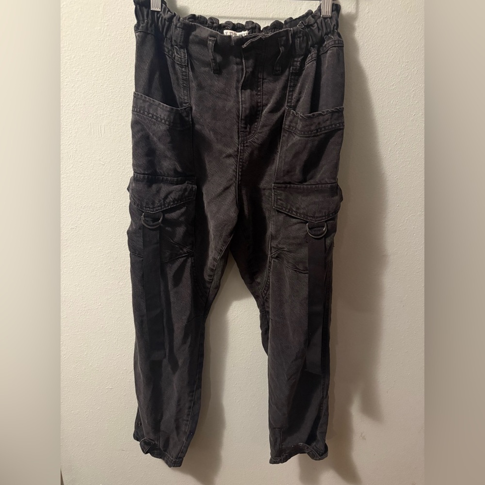 We The Free Hazel Pull-on Drop-waist Jeans- Washed Black Cargo